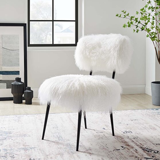 White finish genuine sheepskin upholstery chair