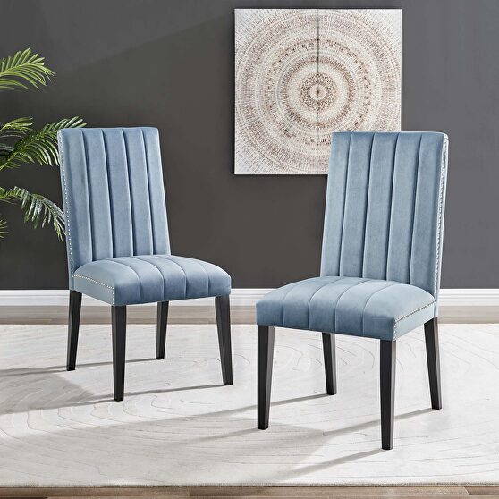 Light blue finish performance velvet upholstery dining side chairs/ set of 2