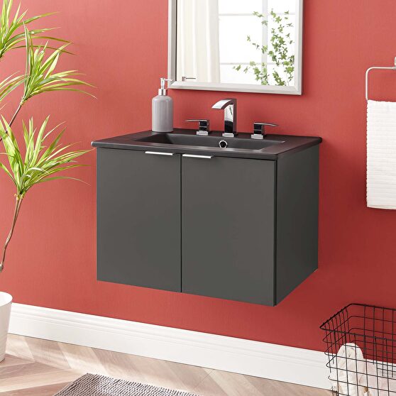 Wall-mount bathroom vanity in gray black