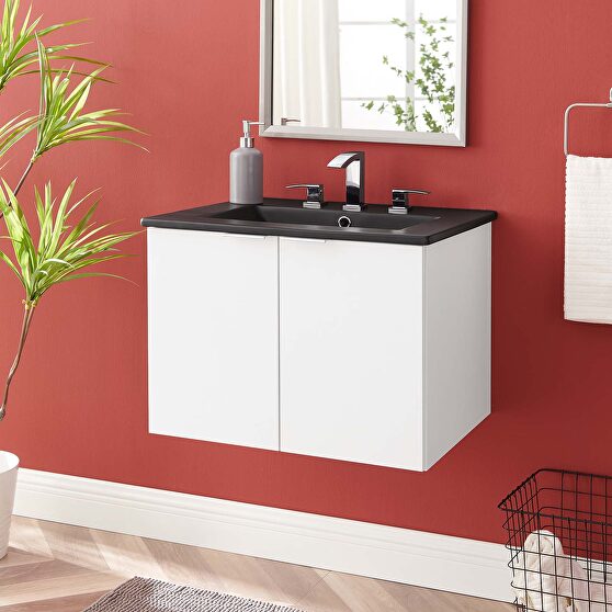 Wall-mount bathroom vanity in white black