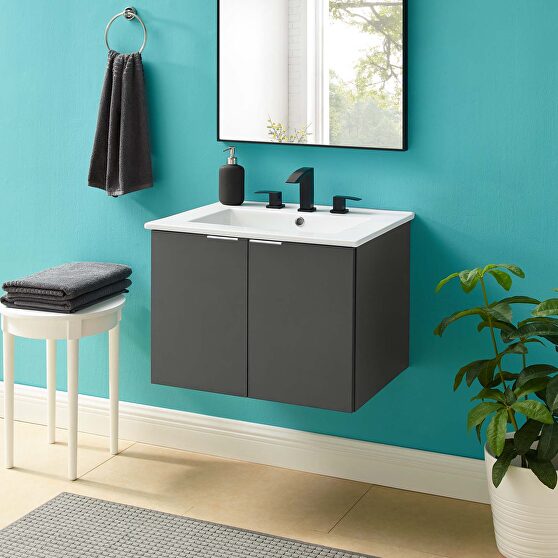 Wall-mount bathroom vanity in gray white