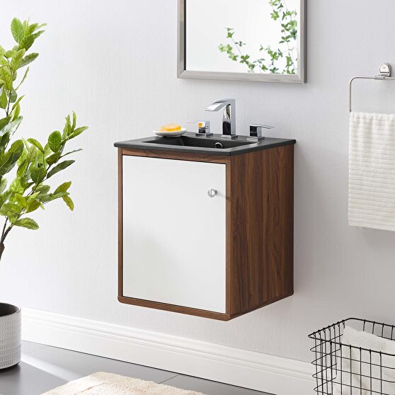 Wall-mount bathroom vanity in walnut black