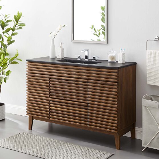 Single sink bathroom vanity in walnut black