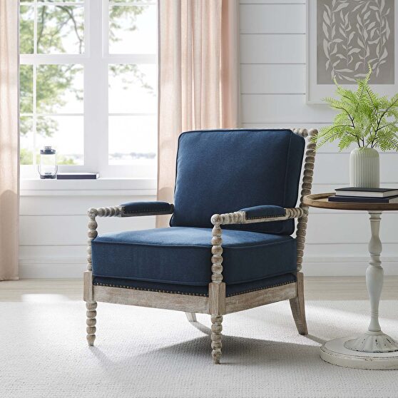 Fabric upholstery armchair in natual/ navy