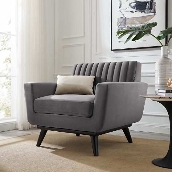 Channel tufted performance velvet armchair in gray