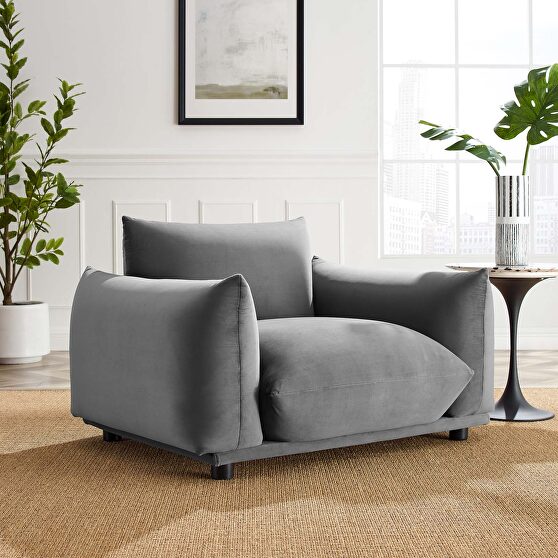Performance velvet armchair in gray