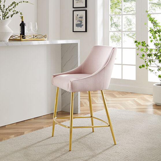Pink finish performance velvet upholstery counter stool