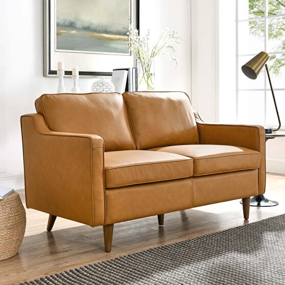 Tan finish genuine leather upholstery loveseat