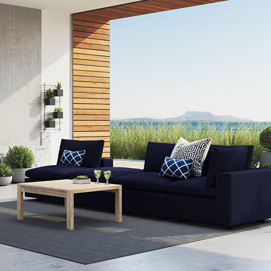 Navy finish 4-piece sunbrellaÂ® outdoor patio sectional modular sofa