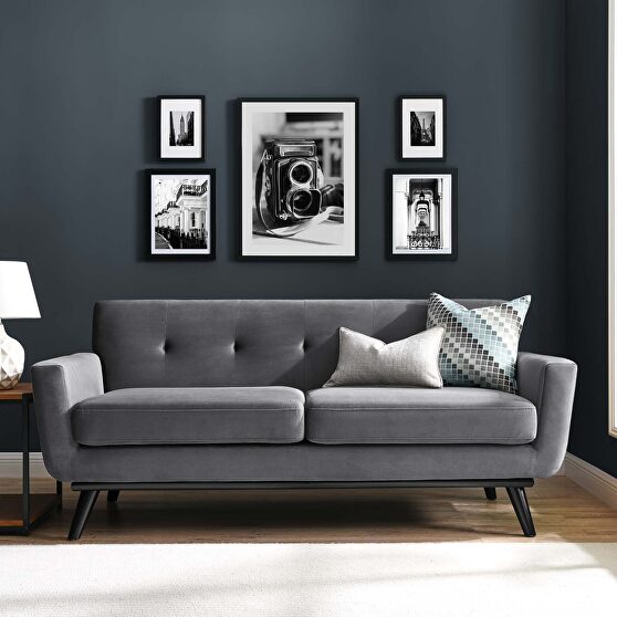 Performance velvet  upholstery loveseat in gray