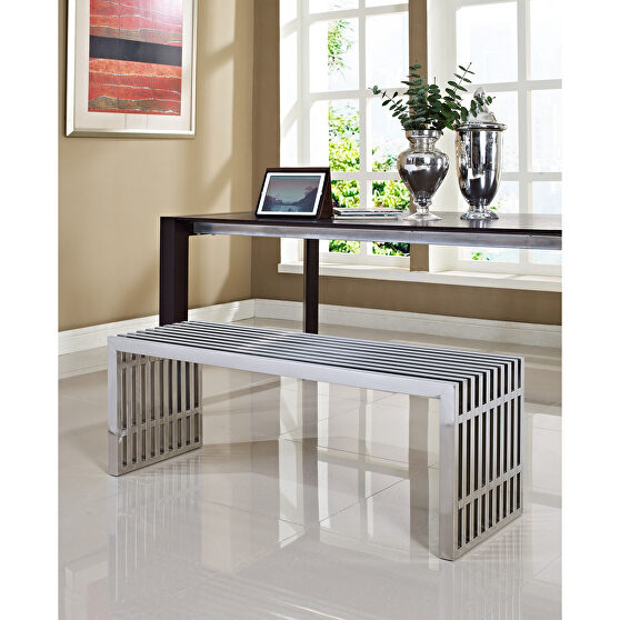 Large stainless steel bench in silver