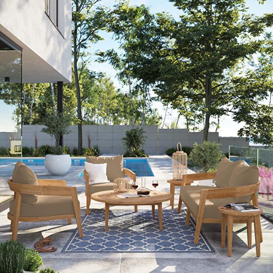 Natural/ light brown finish 6-piece teak wood outdoor patio outdoor patio set