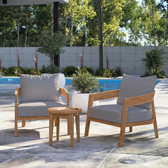 Natural/ gray finish 3-piece teak wood outdoor patio outdoor patio set
