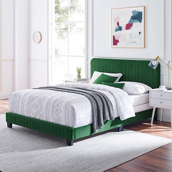 Emerald finish channel tufted performance velvet queen bed