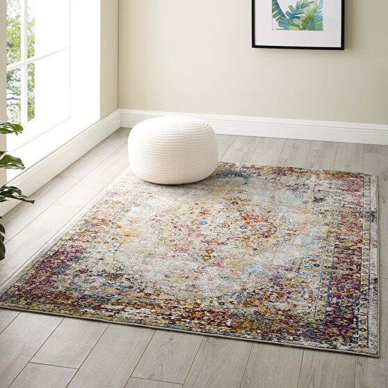 Transitional distressed floral persian medallion area rug