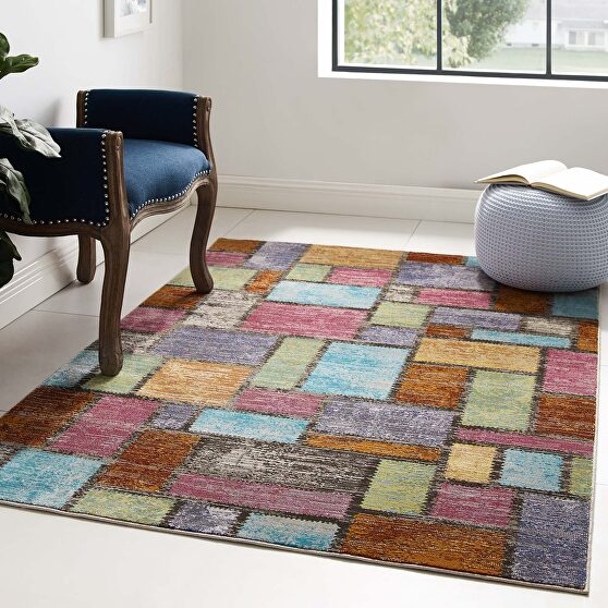 Multicolored abstract geometric mosaic area rug