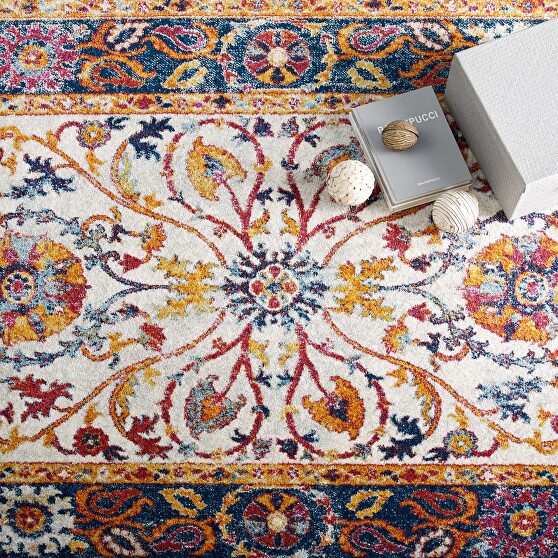 Distressed multicolored finish vintage floral persian medallion area rug