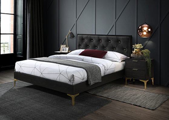 Charcoal fabric low profile bed / w golden legs