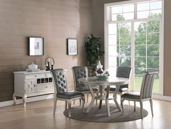 Round family size silver finish dining table