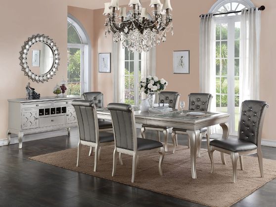 Glass insert silver finish extension dining table
