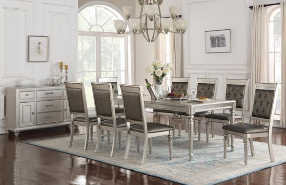 Silver finish glam style family size table w/ leaf