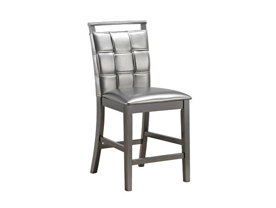 Metallic gray faux leather upholstered counter height chair