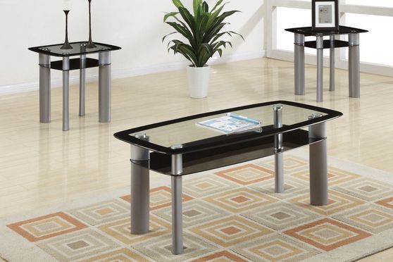 Sleek black contour glass top coffee table set