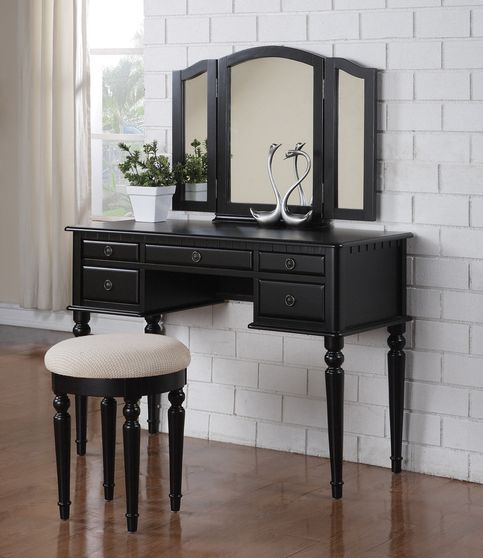 Modern black vanity set w/ stool