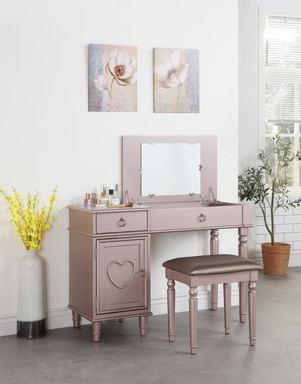 Rose vanity with folded mirror