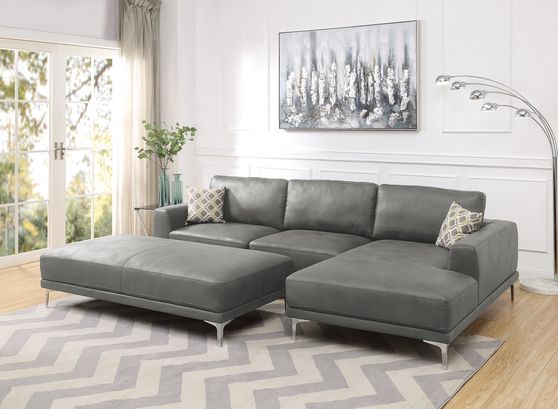 2pcs sectional low-profile gray leatherette sectional