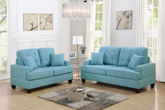Blue polyfiber fabric sofa + loveseat set