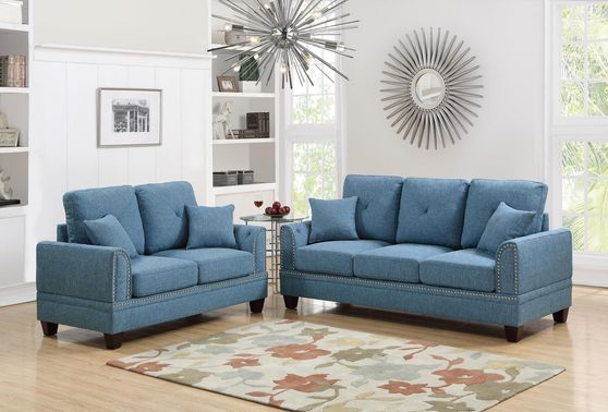 Ash blue fabric 2pcs living room set