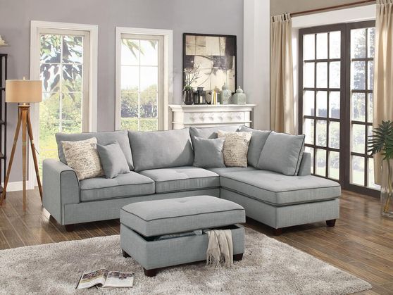 Light gray dorris fabric reversible sectional sofa