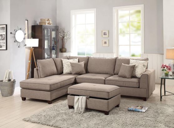 Mocha dorris fabric reversible sectional sofa