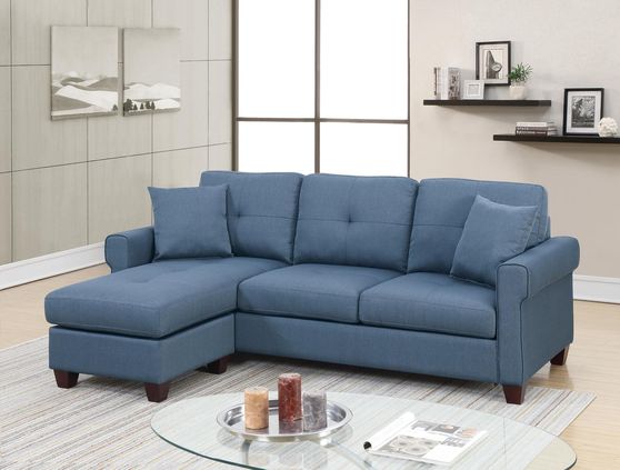 Reversible charcoal blue sectional in polyfiber