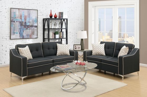 Black polyfiber fabric sofa and loveseat set