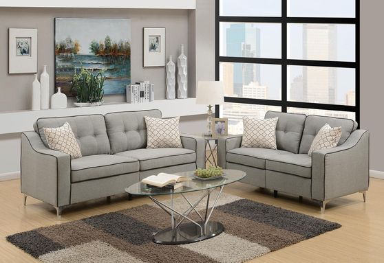 Light gray polyfiber fabric sofa and loveseat set