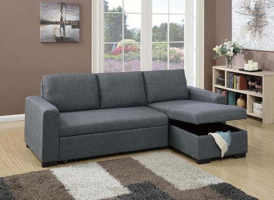 Convertible gray/blue sectional sofa w/ storage