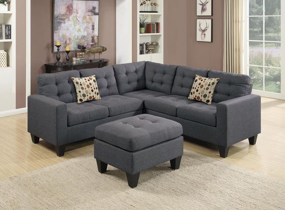 Gray fabric 4pcs sectional sofa + ottoman set