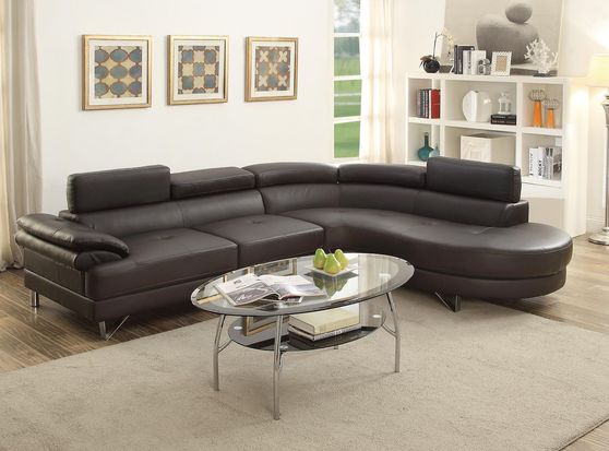 Espresso bonded leather low-profile sectional