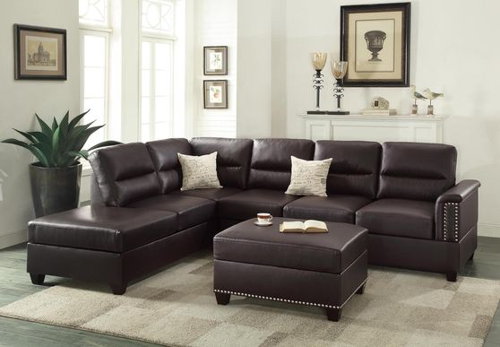 Espresso reversible sectional sofa with ottoman