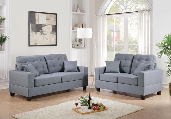Gray polyfiber sofa and loveseat set