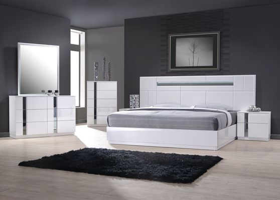 Minimal design white lacquer king size 5pcs bed set