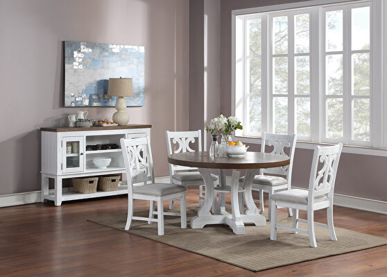 White base and brown top round dining table w/ insert