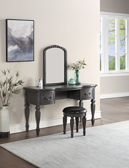 Gray vanity + stool set