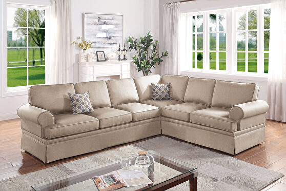 Beige glossy polyfiber 2-pcs sectional sofa set
