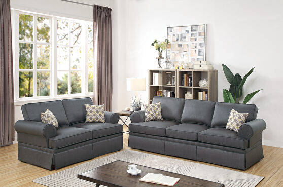 Charcoal glossy polyfiber sofa and loveseat set