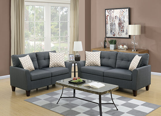 Charcoal glossy polyfiber sofa and loveseat set