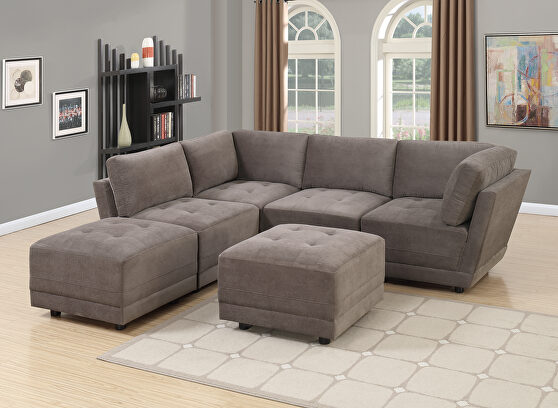Charcoal waffle suede 6-pcs sectional set
