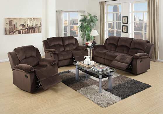 Padded suede recliner sofa in chocolate